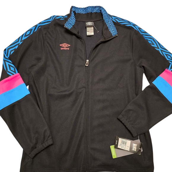 Umbro Black Track Jacket with Blue and Pink Accents - Picture 1 of 10